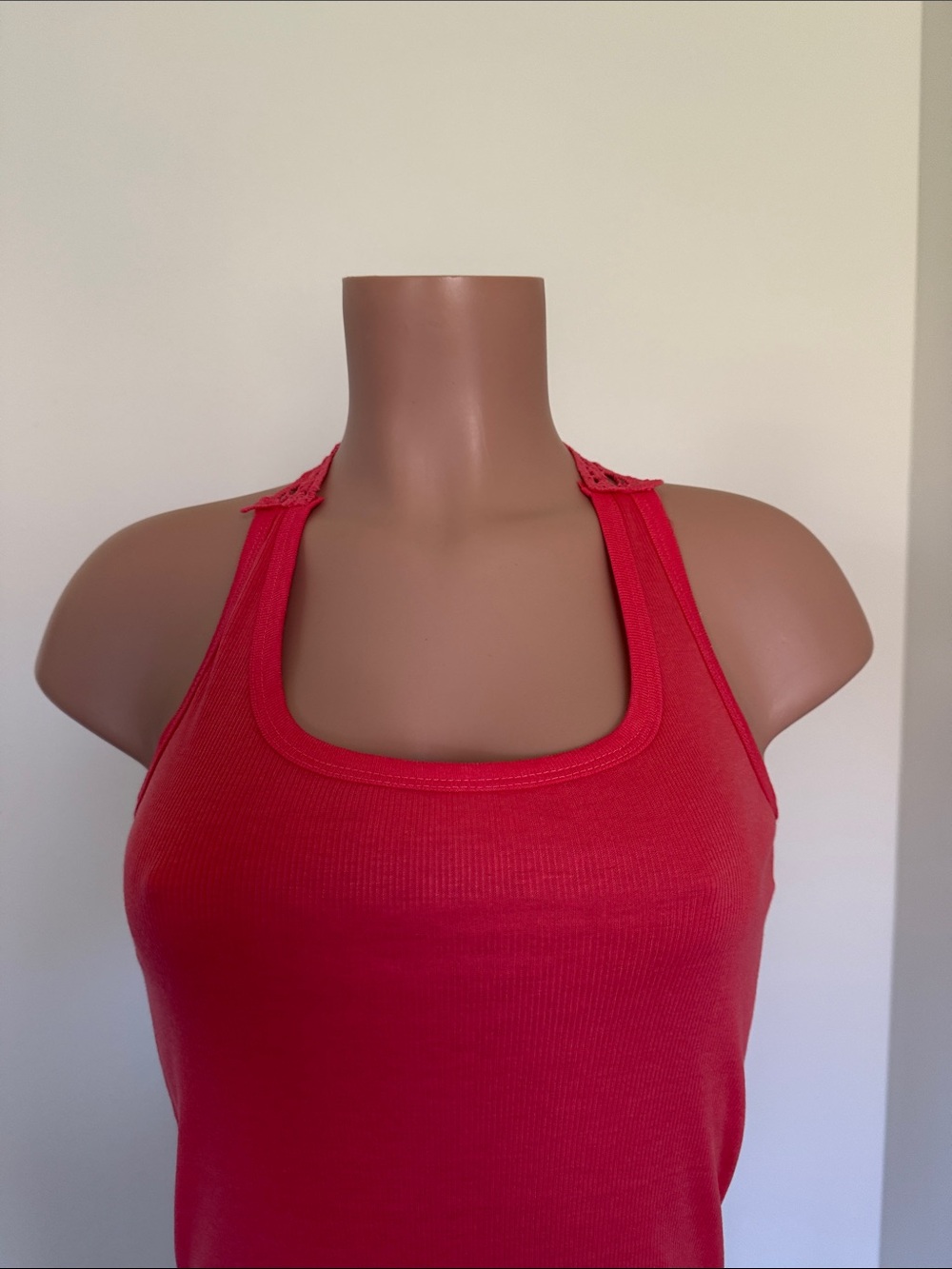 Crochet Back Coral Tank Top - Feminine Racerback Style one size - Picture 7 of 8